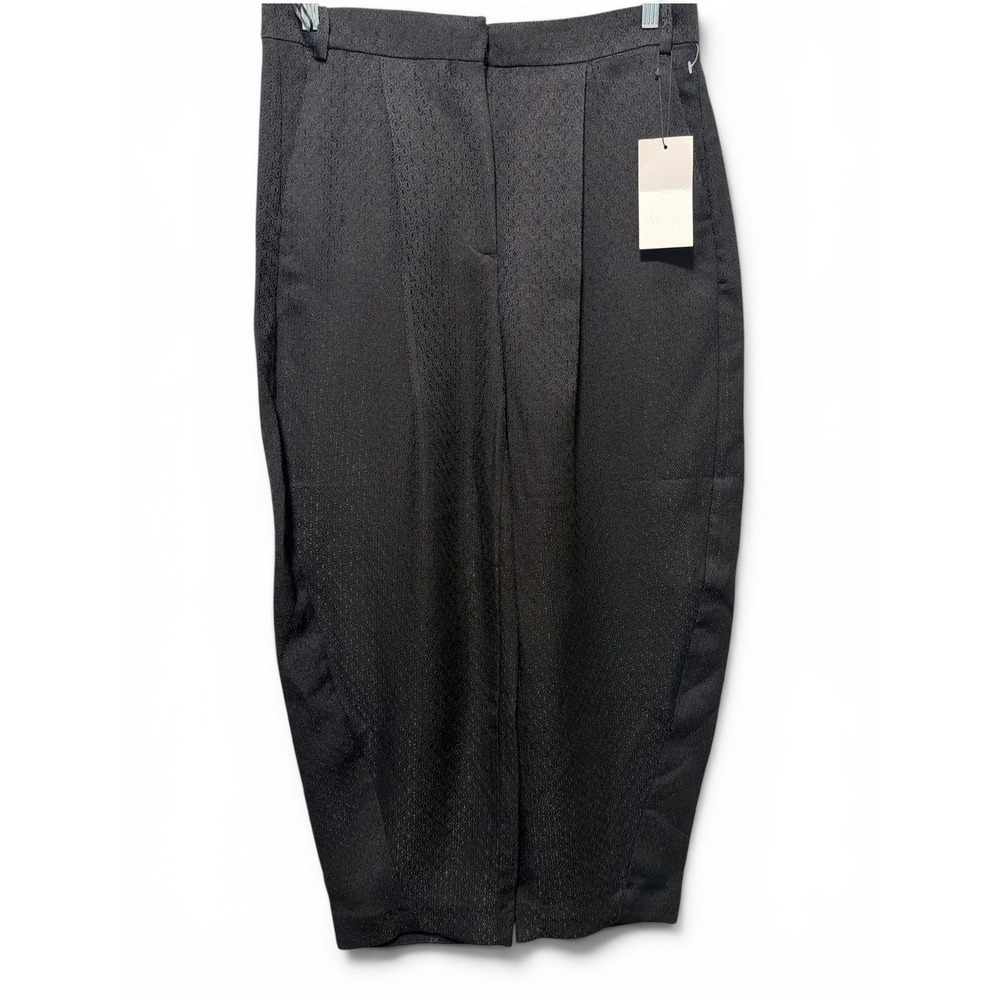 Zara Womens XL Black Jacquard Balloon Barrel Dress Pants High Waist Textured NEW